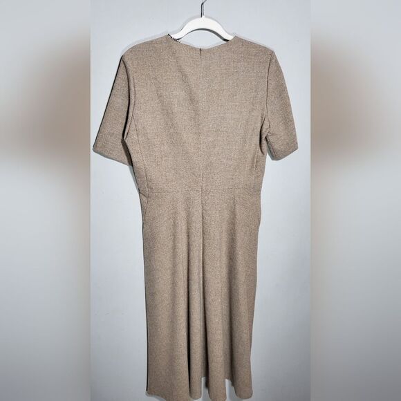 NWT ZARA WOMAN Size Large Wool Blend Midi Dress in Camel Flowy A-Line Neutral - Picture 2 of 11